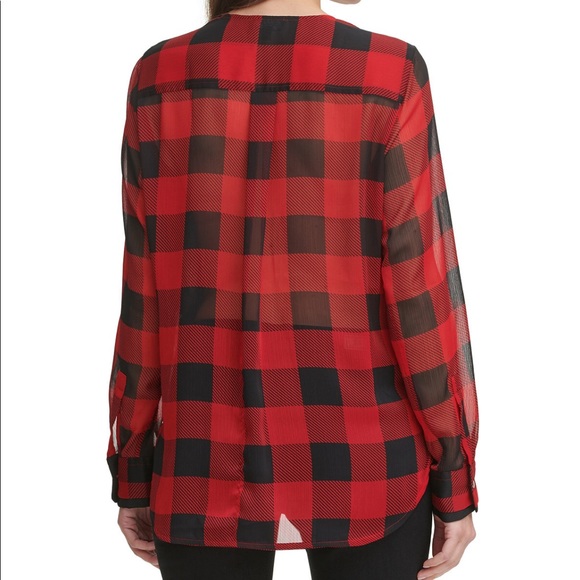 DKNY Printed Wrap Top Black Rudolf Red Multi - Picture 2 of 8